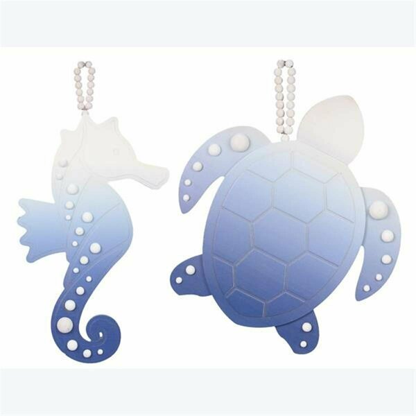 Youngs Wood Coastal Ombre Turtle & Seahorse Wall Art, 2 Assorted Color 62229
